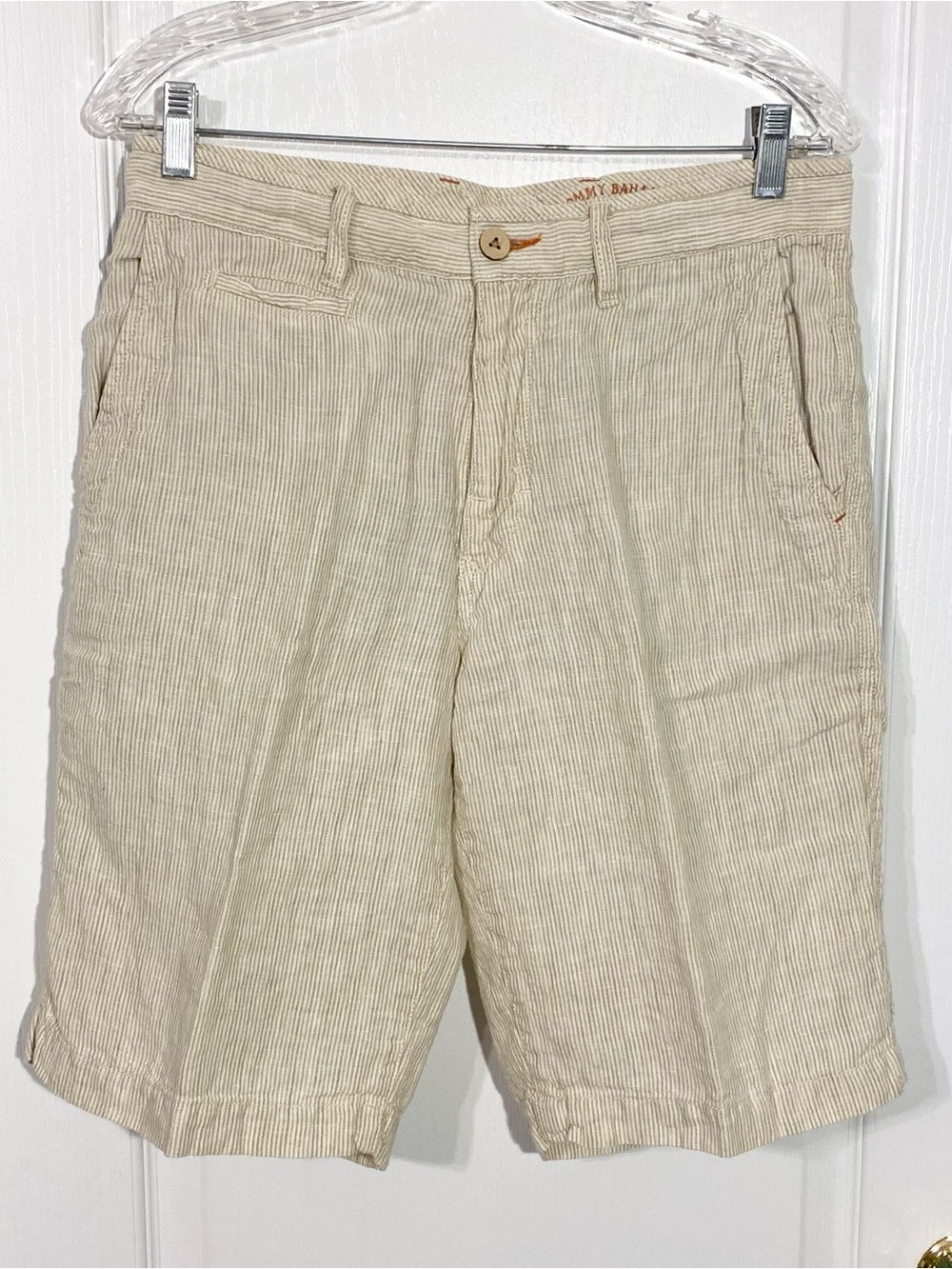 NEW Tommy Bahama LINEN Relax Flat Front Shorts Tan Stripes Men’s 30